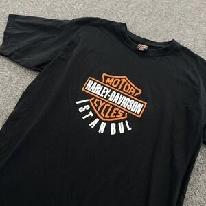 Harley Davidson Istanbul T Shirt Mens 2XL Made in UK Biker Motorcycles Black SS
